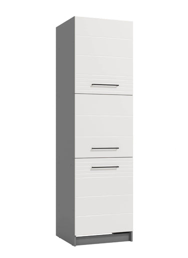 Pedro White High Gloss and Grey Tall Kitchen Larder Unit Pantry Cupboard Storage Solution - UK Luxury Furniture